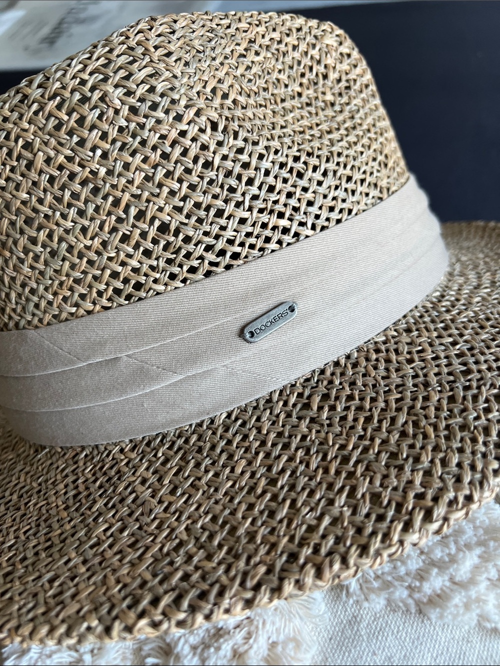 NWOT Dockers Tan Straw Fedora with Beige Band, natural fibers - Picture 7 of 9